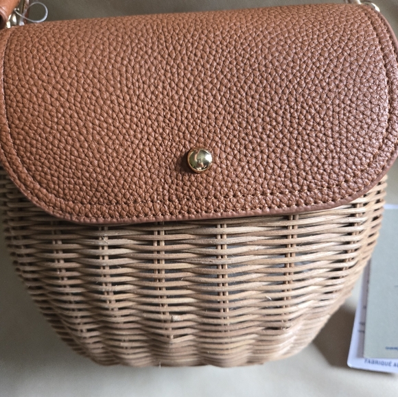 New Tommy Bahama Bag Rattan Brown Tan Crossbody Strap Handbag Purse Convertible - Picture 2 of 15